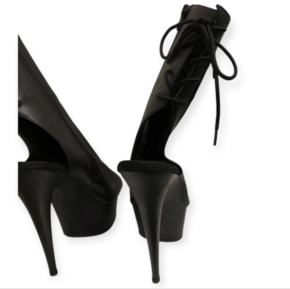 Pleaser Delight-1018 Platform Ankle Boots Black Vegan Leather Open Toe Heel 11 - Picture 6 of 7
